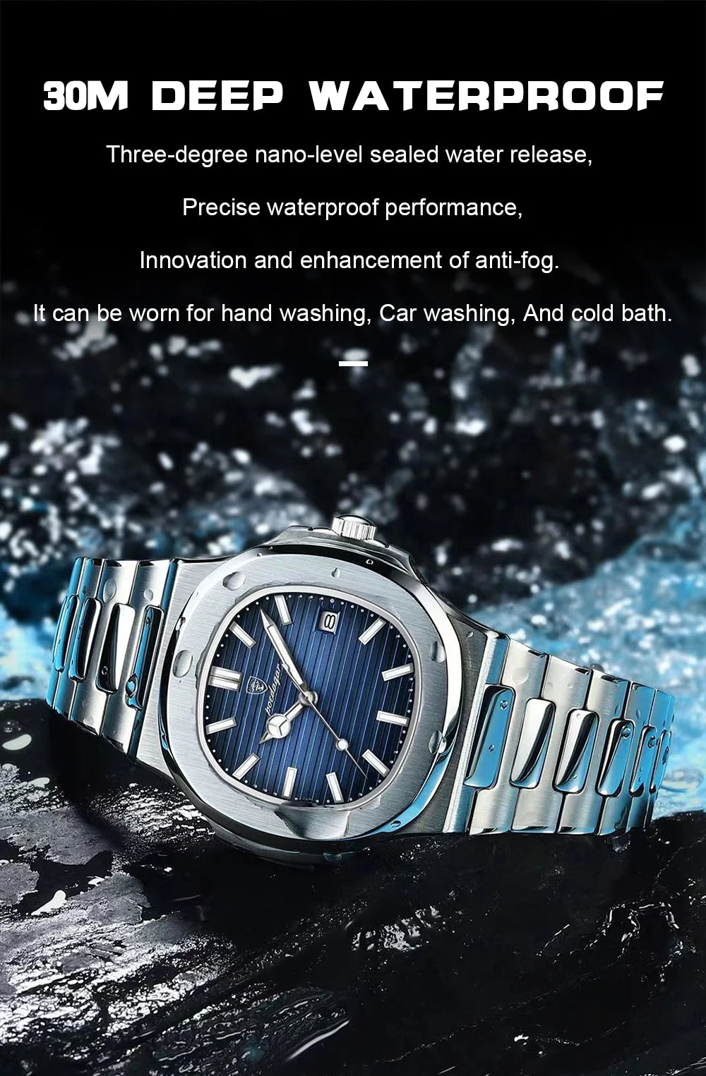 Reloj de pulsera cuadrado de lujo POEDAGAR para hombre, resistente al agua, luminoso, con fecha, de acero inoxidable, deportivo, de cuarzo, para hombre.