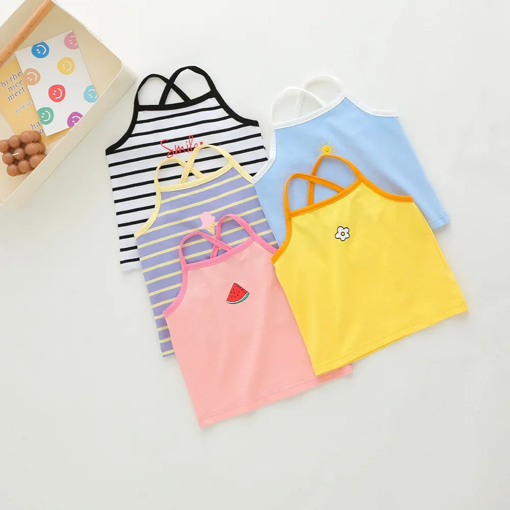 Ropa de verano para niños, camiseta sin mangas bonita de dibujos animados para niñas, chaleco informal coreano, camiseta bonita y dulce, disfraz para niñas 2024