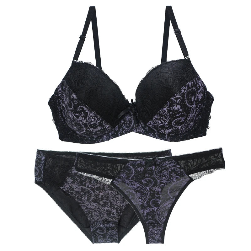 Neell-Conjunto de sujetador de realce sin costuras para mujer, ropa interior de 3 piezas, copa BCDEF, Beige, negro, azul, morado, rojo, blanco, lencería de talla grande