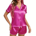 Conjunto de pijama para mujer, ropa de dormir con bolsillo bordado en forma de corazón, Top y pantalones cortos de manga corta con botones, pijama, ropa para el hogar