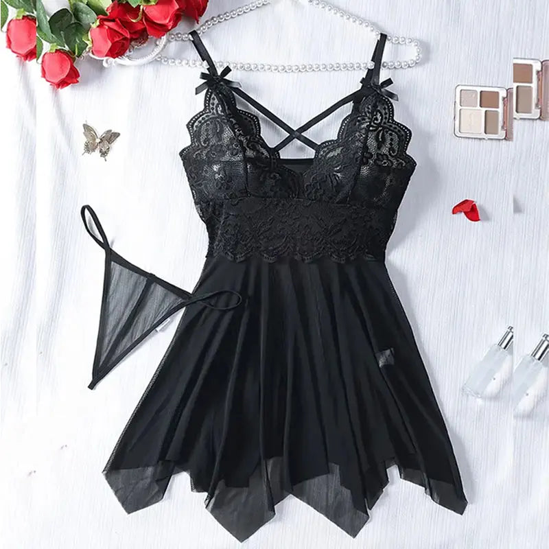 Conjunto de 2 uds de camisón de encaje para mujer, ropa de casa exquisita, nuevo pijama verde para la noche, camisón transparente dividido, conjuntos de bragas con sujetador con cuello en V
