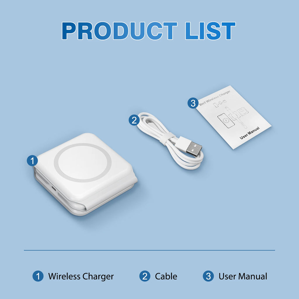 Cargadores inalámbricos magnéticos de 15W, base de carga plegable 3 en 1 para teléfono, carga rápida de viaje para Apple Watch IPhone 14/13/12/11/X AirPods