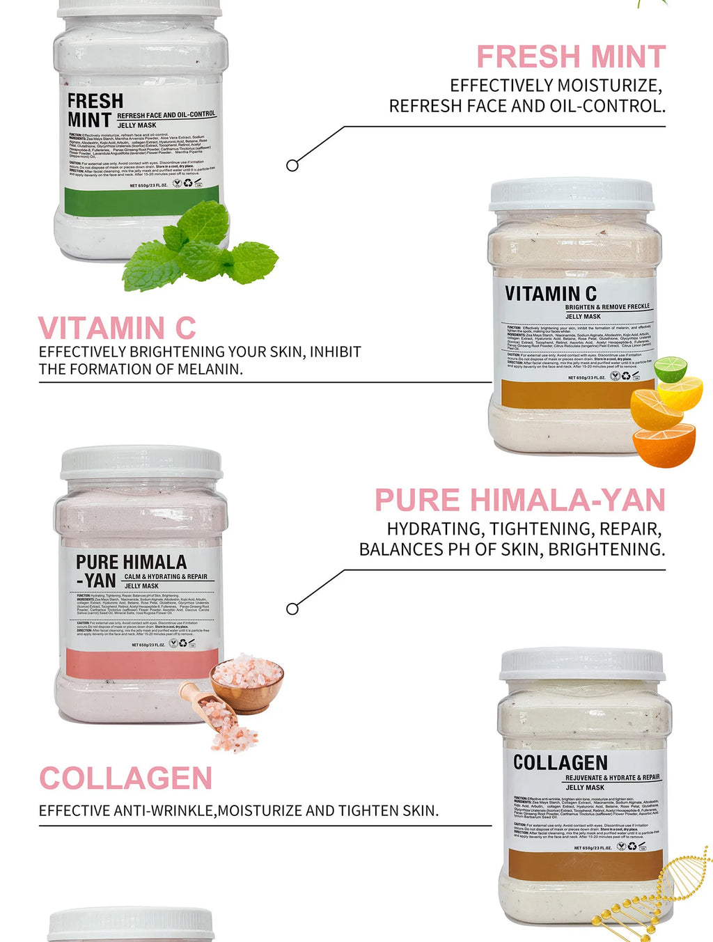 6 uds máscara de gelatina en polvo al por mayor 650G máscaras profesionales uso en salón de belleza productos para el cuidado de la piel Facial