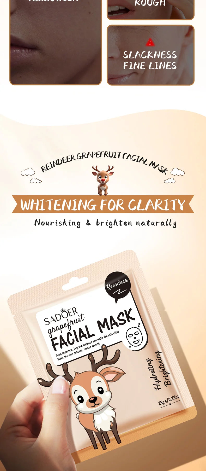 5 uds SADOER dibujos animados frutas frescas máscaras faciales hidratante calmante iluminador mascarilla Facial hidratante para el cuidado de la piel Facial
