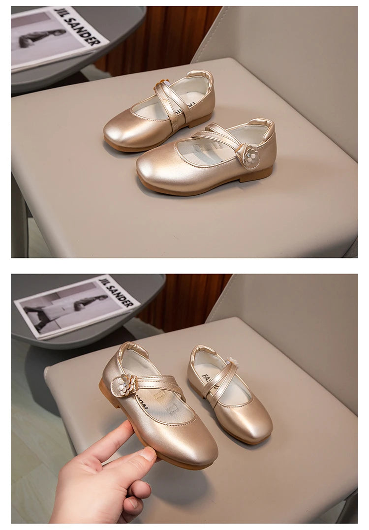 Zapatos de princesa para niñas, zapatos de cuero para niñas medianas y grandes, zapatos planos informales con flores florales para espectáculo de cumpleaños y bodas