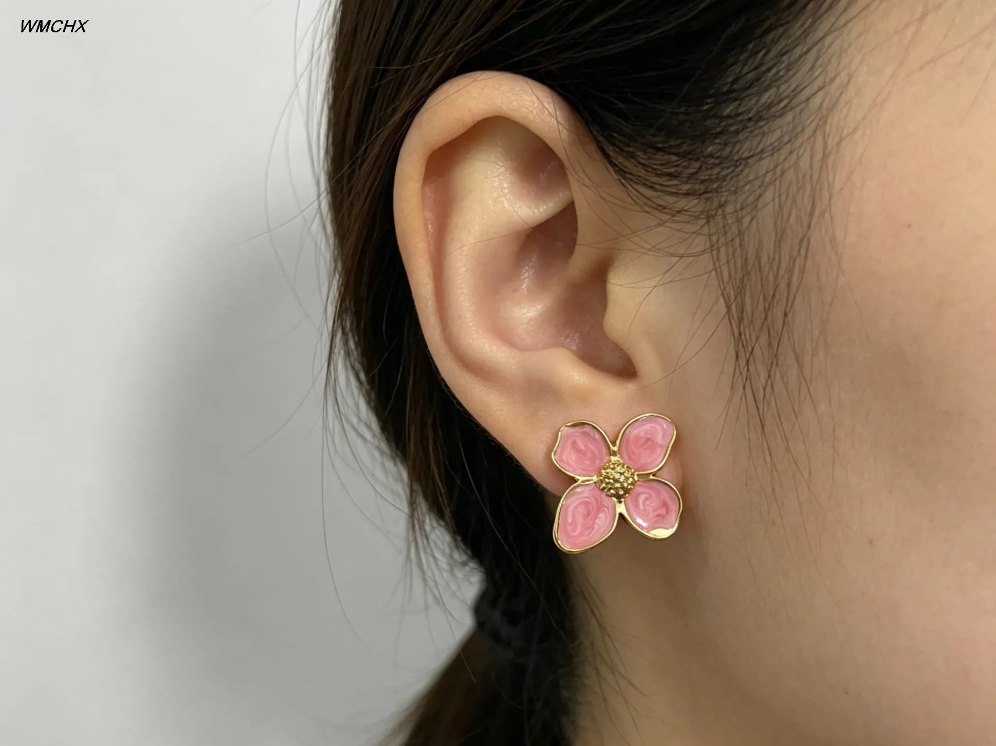 Pendientes de Alta Gama con Diseño Dulce y Moderno, Esmalte Azul y Rosa, Flores, Primavera/Verano, Regalos para Mujeres, Joyería