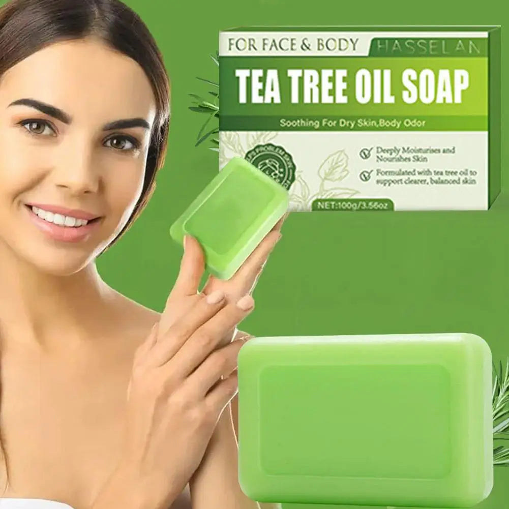 Jabón de Árbol de Té Verde, Jabón en Barra con Aceite de Árbol de Té, Jabones Naturales para Limpiar la Piel del Rostro, Cuerpo y Manos, Jabón en Barra Exfoliante Suave