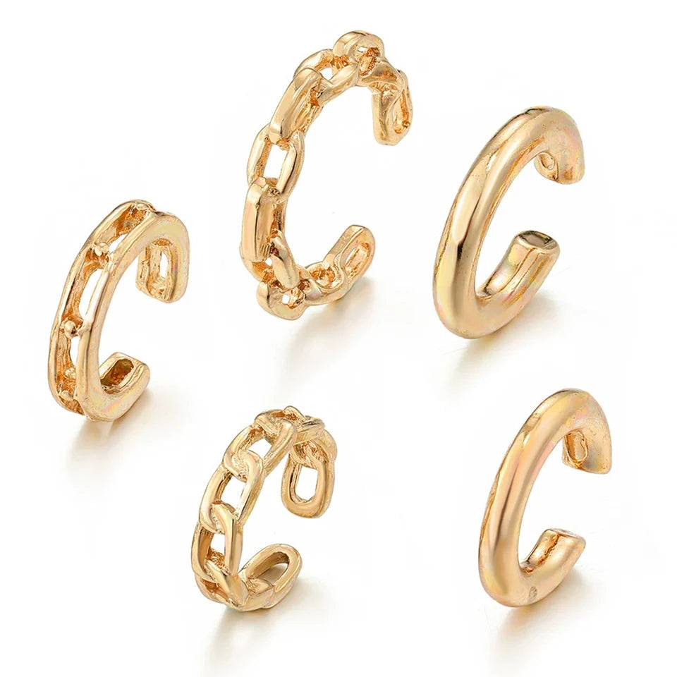 Pendientes elegantes de hojas de Color dorado para mujer, Clips para las orejas negros sin perforación, pendientes de cartílago falso, joyería diaria