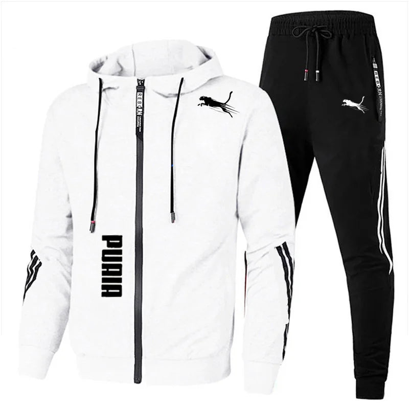 Conjunto de chándal de primavera y otoño para hombre, Sudadera con capucha de manga larga y Joggers, ropa deportiva de 2 piezas para correr y Fitness, ropa informal