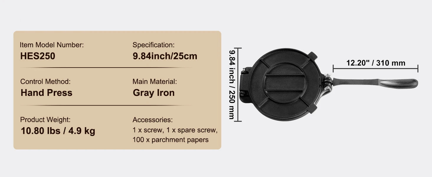 SucceBuy Tortilla PressCast Iron Heavy Duty Tortilladora Press Dough Maker para Tortilla de Harina