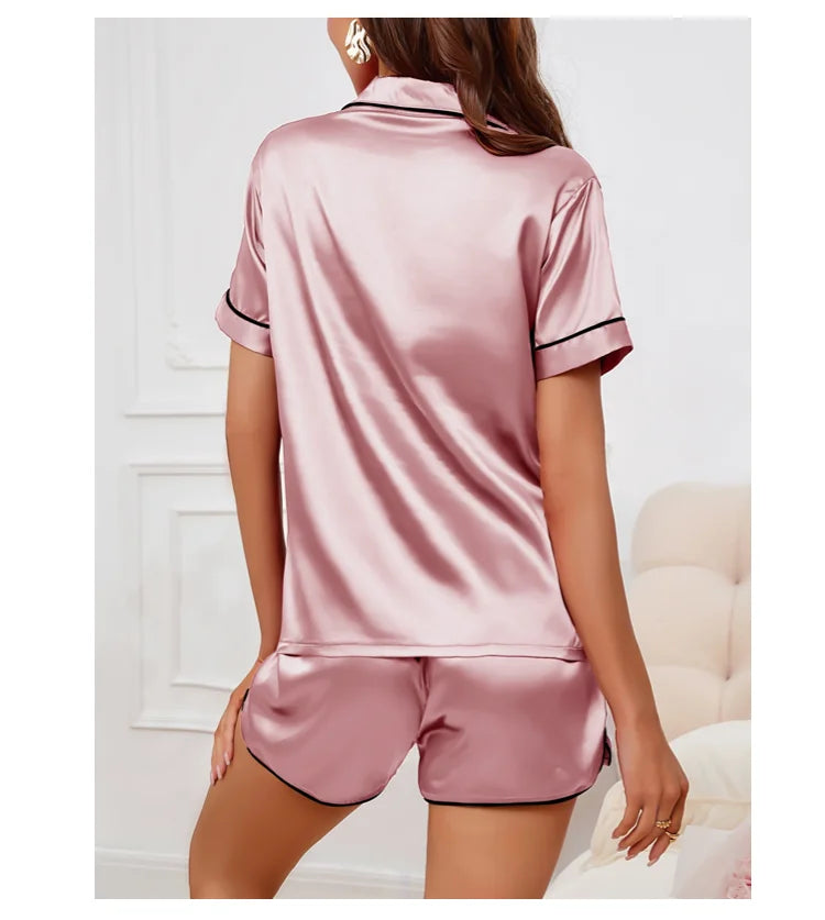 Conjunto de pijama para mujer, ropa de dormir con bolsillo bordado en forma de corazón, Top y pantalones cortos de manga corta con botones, pijama, ropa para el hogar