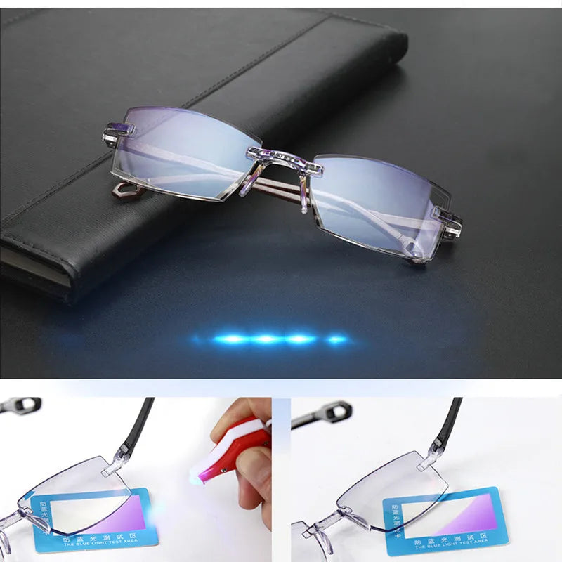 2 pares nuevos hombres mujeres gafas de lectura sin montura Anti luz azul bifocal aumento lejano gafas para presbicia + 150 + 200