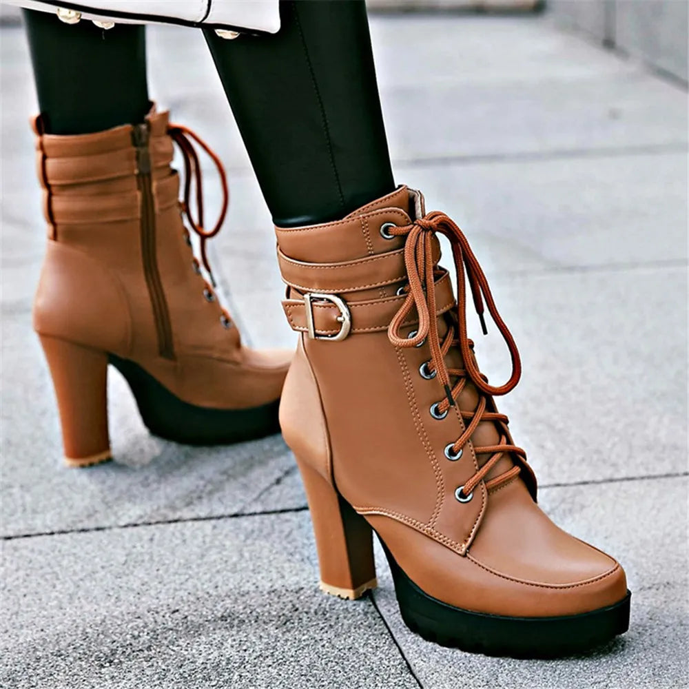 Zapatos de mujer Botas de moto Otoño Invierno Botas de mujer 2025 Botas de tobillo elegantes para mujer Plataformas de tacón alto Botas sexis con hebilla blanca