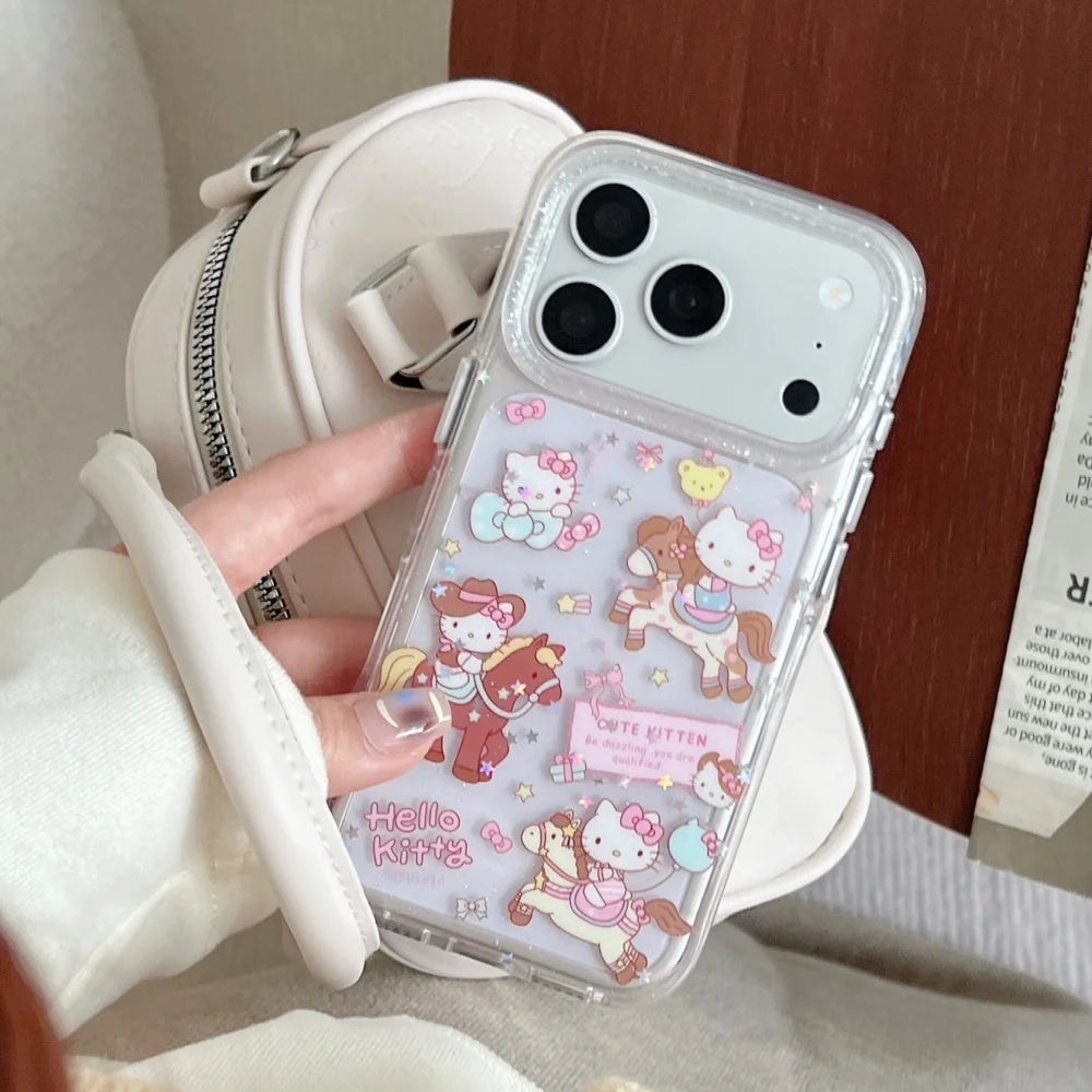 Preciosa funda de teléfono KT con dibujos animados para iPhone 17 Pro 16 Pro 15 14 13 Pro Max, funda protectora trasera minimalista de lujo de alta gama