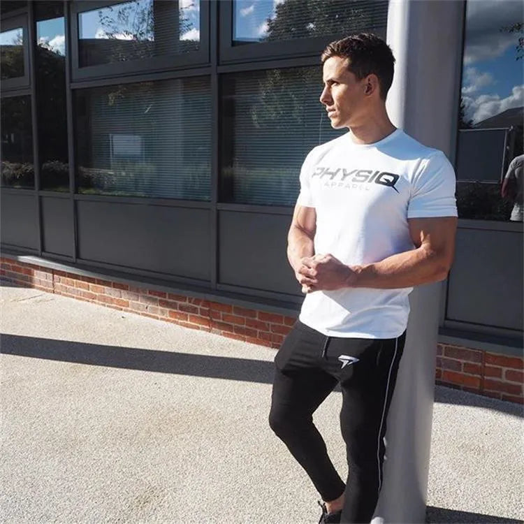 Camiseta de culturismo para hombre, camisetas de algodón ajustadas para Fitness, camisetas ajustadas de manga corta a la moda para hombre, camisetas, ropa