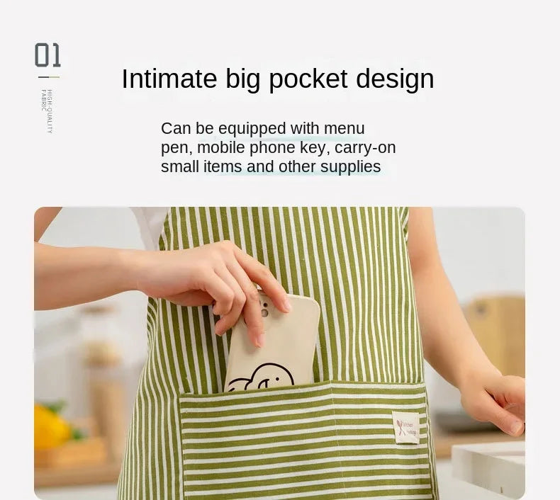 Delantal de lino a rayas para el hogar, sin mangas, cuello colgante, elasticidad ajustable, cocina, jardinería, delantal de estilo japonés nuevo