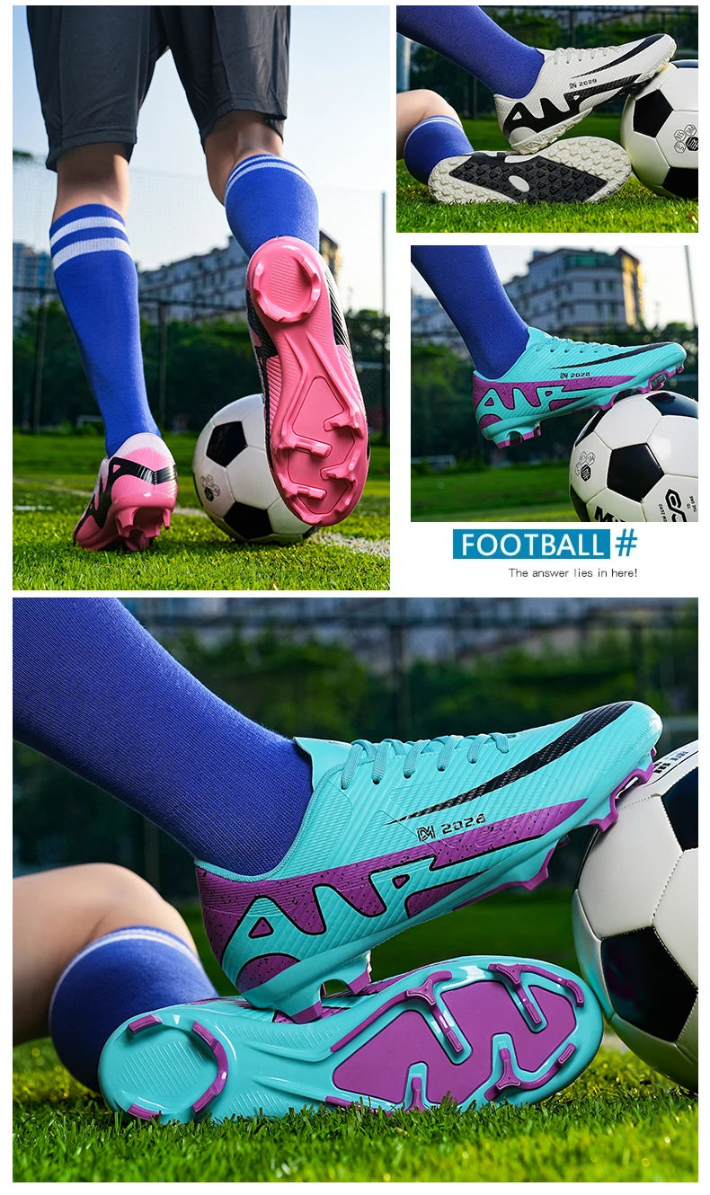 Botas de Fútbol Profesionales FG/TF para Hombre, Tacos Largos para Césped, Transpirables, Ligeras y Cómodas para Entrenamiento