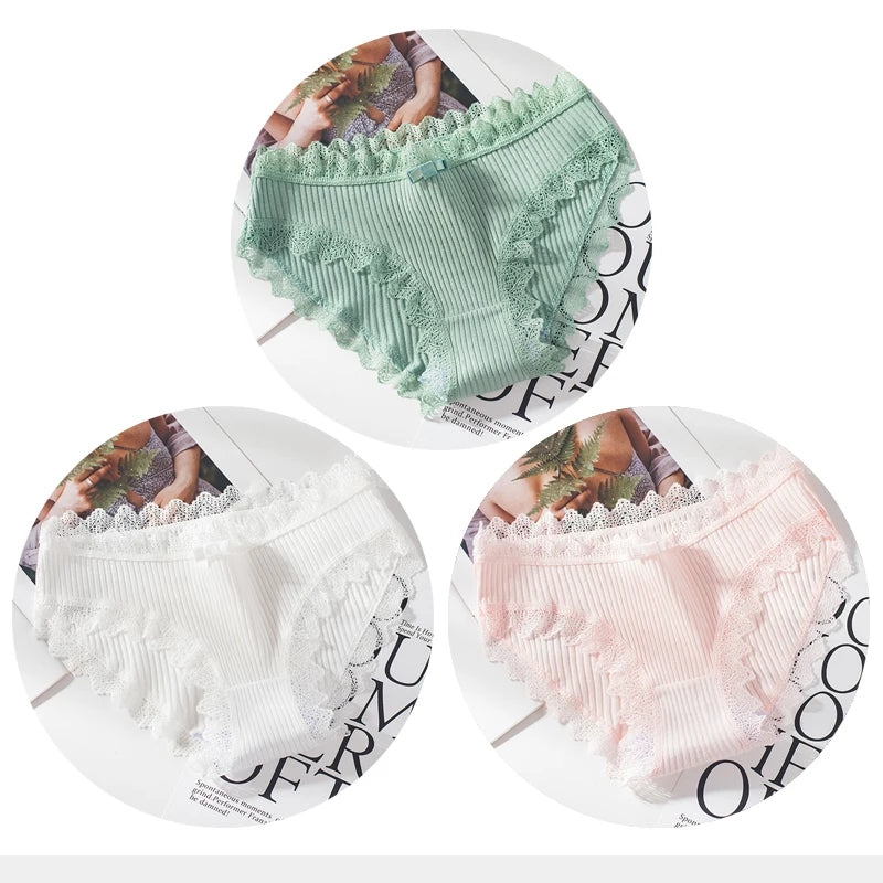 Bragas de algodón para mujer, bragas de encaje sexis, bragas de Color sólido para niñas, juego de ropa interior, ropa interior, Dropshipping 3 unids/lote