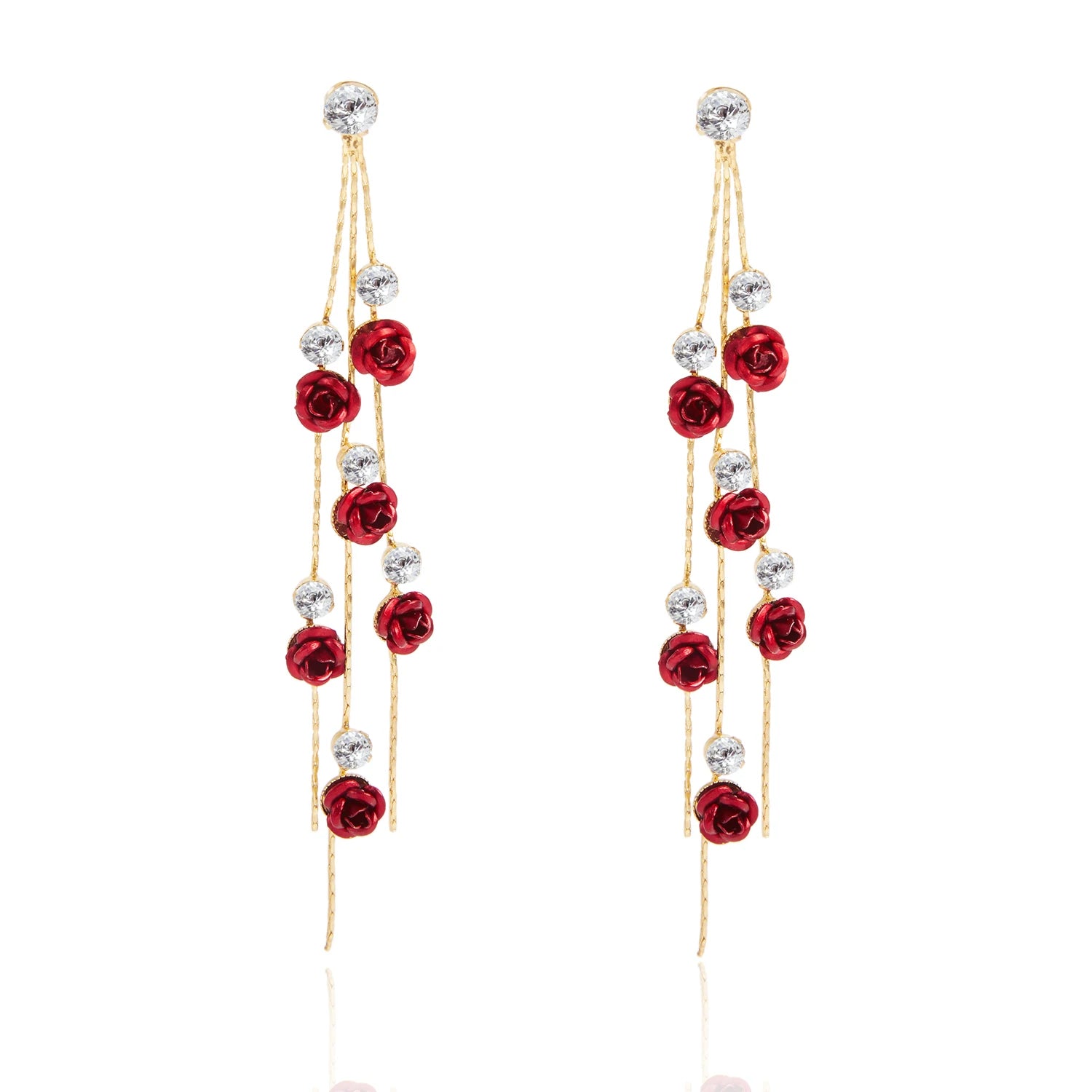 Pendientes clásicos Retro con borlas de flores rojas y vino para mujer, colgante largo con temperamento, joyería de estilo coreano